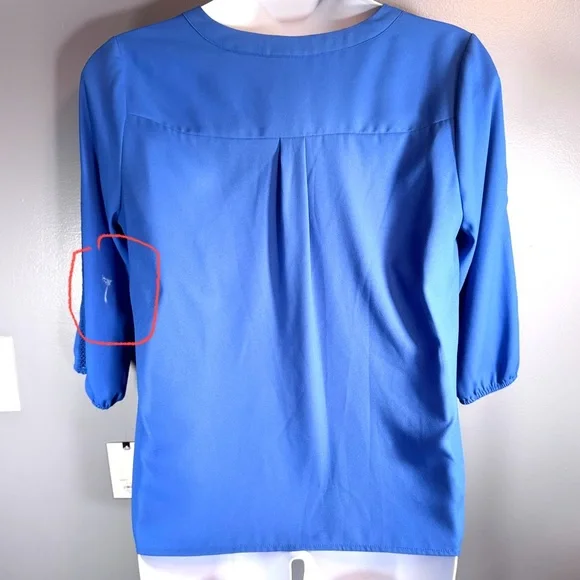 Dana Buchman Blue Blouse Crochet Trim 3/4 Sleeve XL New With Tags (flawed) - Picture 8 of 15